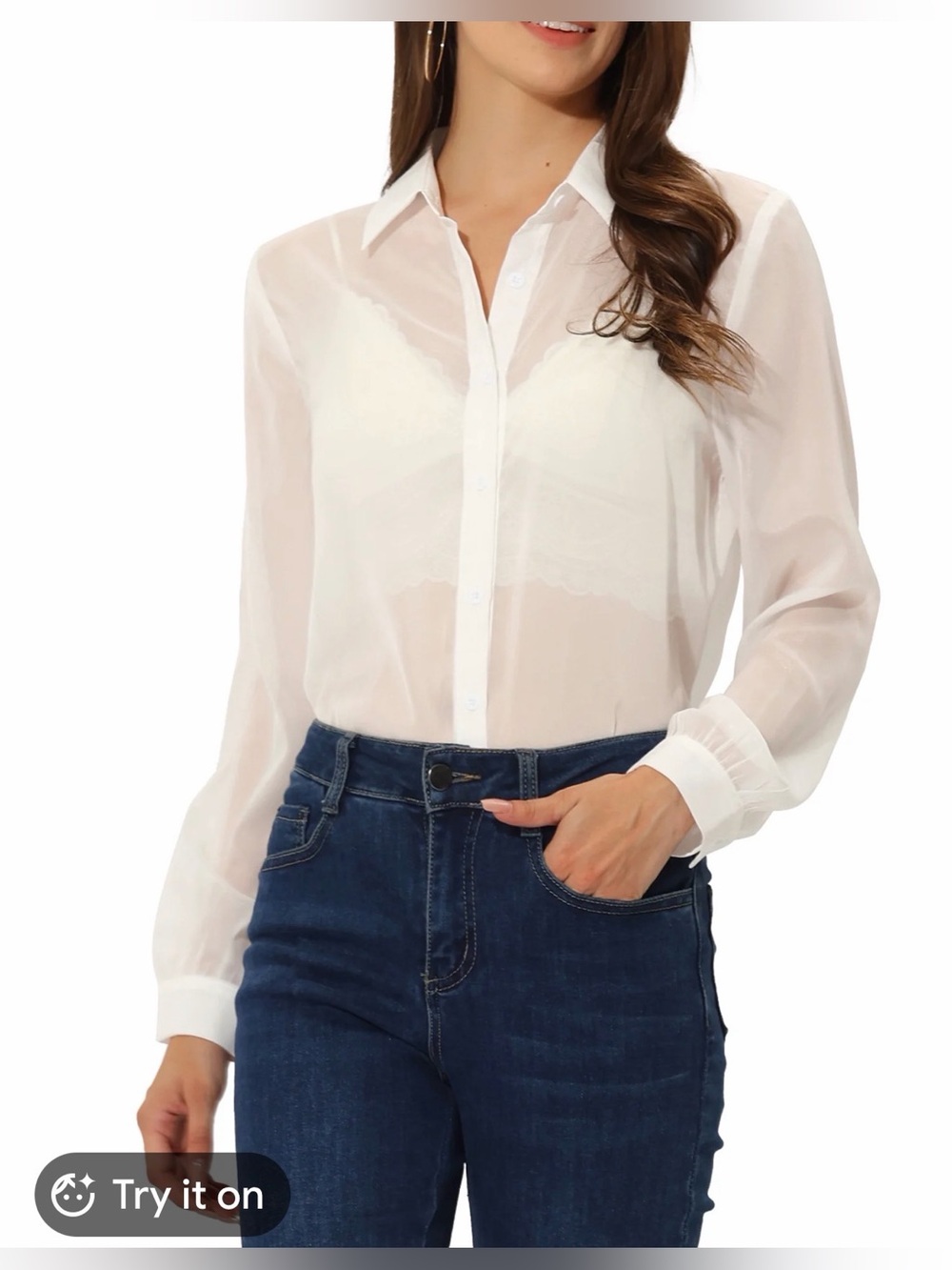 Abercrombie & Fitch Sheer White Button-Down Blouse
